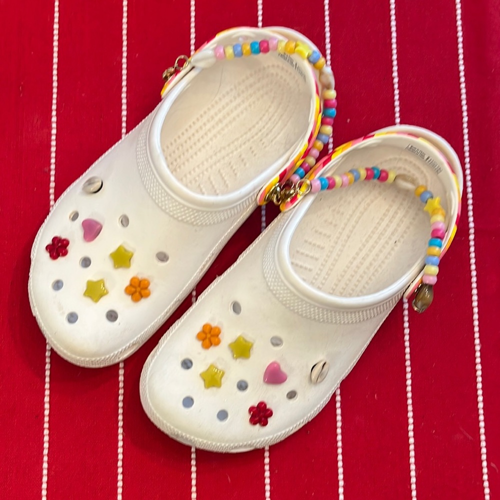 *Rare* Festival Vibes White Crocs with rainbow straps
